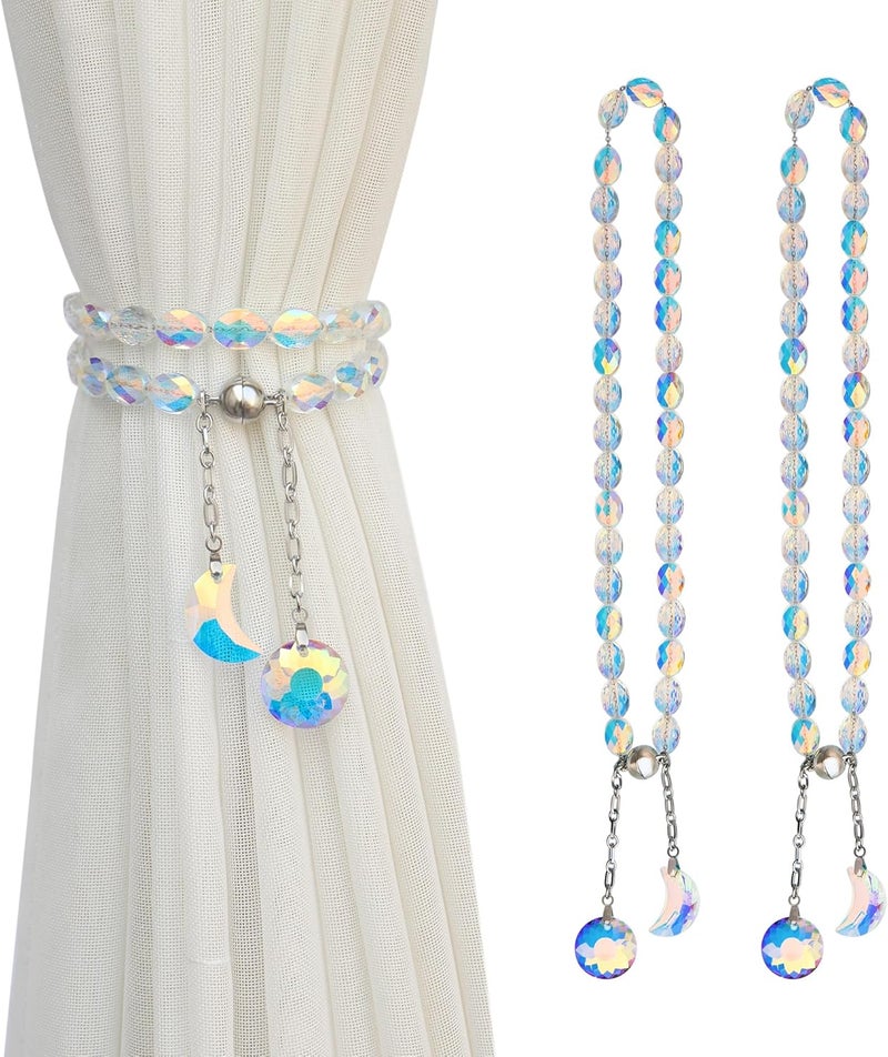 Pedobo Magnetic Curtain Tiebacks, 2 Pack Crystal Beaded Sun & Moon Pendants Sheers/Draperies Holdbacks for Window Home Office Decor (Crystal AB) - Image 1